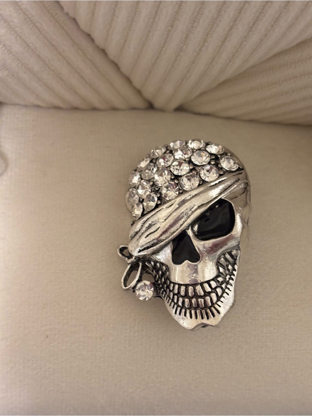 Silver Skull Pirate Brooch with Clear Crystals - Men Accessories